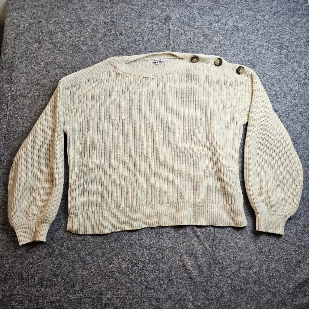 Madewell Cream Sweater with Shoulder Button Detail - Size XL Merino Wool